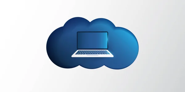 Laptop Bilgisayarlı Bulut Hesaplama Teknolojisi Tasarımı Konsepti Uzaktan Çalışma Paylaşılan — Stok Vektör