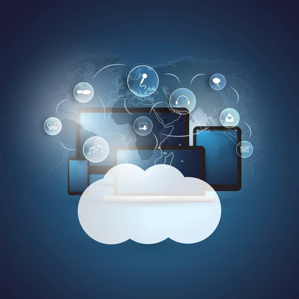 Cloud Computing Technology Design Concept Icons Connessioni Rete Digitali Servizi — Vettoriale Stock