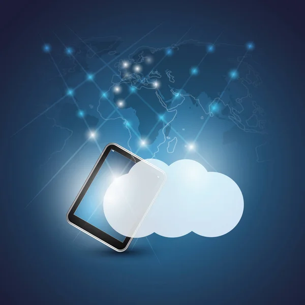 Concetto Tecnologia Cloud Computing Con Nodi Luminosi Connessioni Rete Digitali — Vettoriale Stock