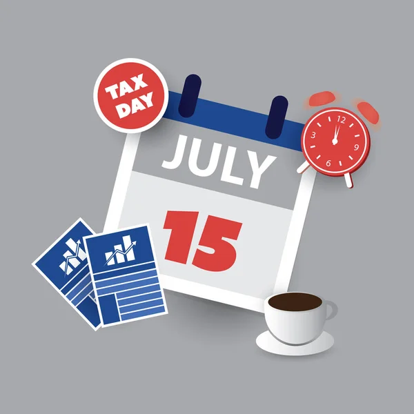 税务日提示概念 日历设计模板 美国税收截止日期 美国国税局联邦所得税申报表的新的延长日期 2020年7月15日 — 图库矢量图片