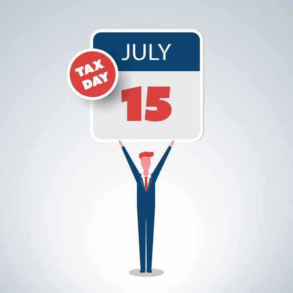 Tax Day Reminder Concept Kalender Ontwerp Template Met Zakenman Usa — Stockvector