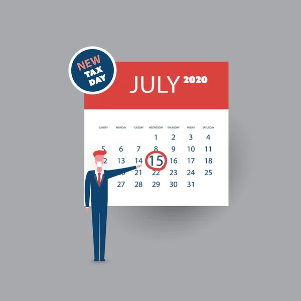 Tax Day Reminder Concept Kalenderentwurf Vorlage Mit Geschäftsmann Usa Tax — Stockvektor