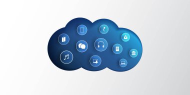 Cloud Computing Technology Design Concept with Icons Temsilcisi Dijital Ağ Bağlantıları, Tüketici ve İş İnterneti Hizmetleri
