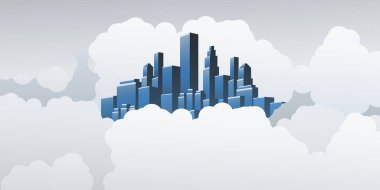 Smart City, Cloud Computing Design Concept with City in the Clouds - Digital Network Connections, Technology Background