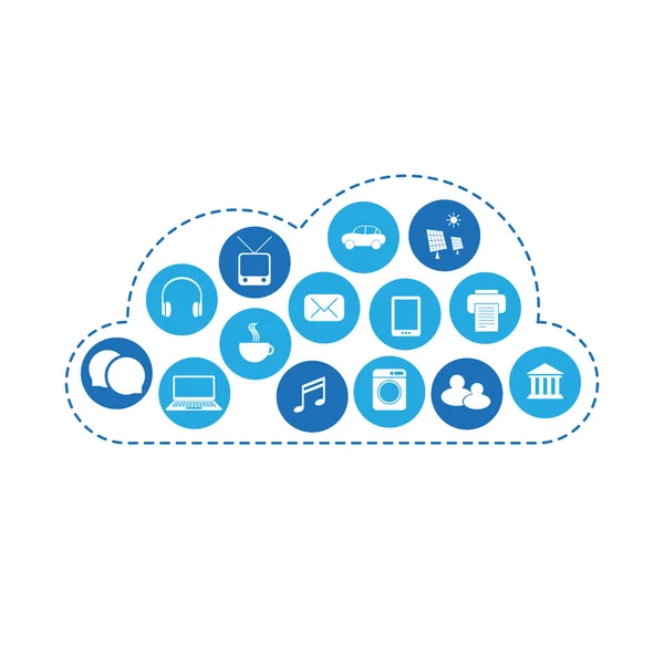 Cloud Computing Technology Design Concept Icons Connessioni Rete Digitali Servizi — Vettoriale Stock