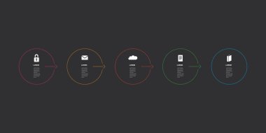 Dark Lineart Style Renkli Modern Bilgi Grafikleri Tasarımı - Minimalist Numaralandırılmış Geometrik Şekiller Seti - Çemberler, Etiket Satırı