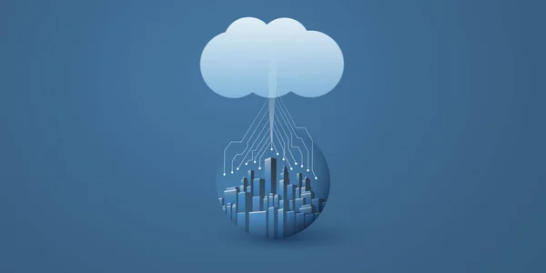 Smart City Cloud Computing Design Concept Transparent Globe Cityscape Cloud — Διανυσματικό Αρχείο