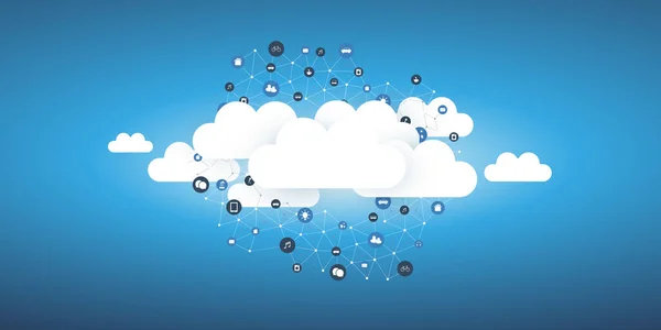 Blue Cloud Computing Netwerken Concept Ontwerp Vector Illustratie — Stockvector