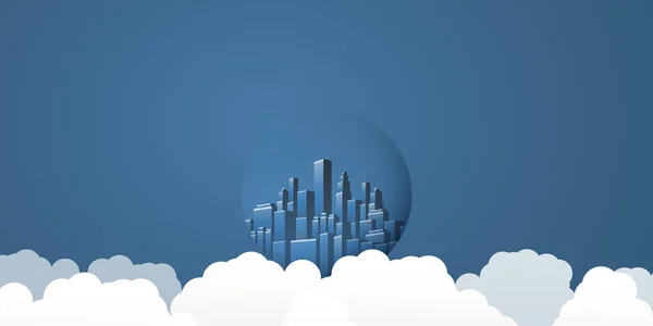 スマートシティ 透明球 都市景観と雲とクラウドコンピューティングデザインコンセプト デジタルネットワーク接続 テクノロジーの背景 モノクローム レトロスタイル — ストックベクタ
