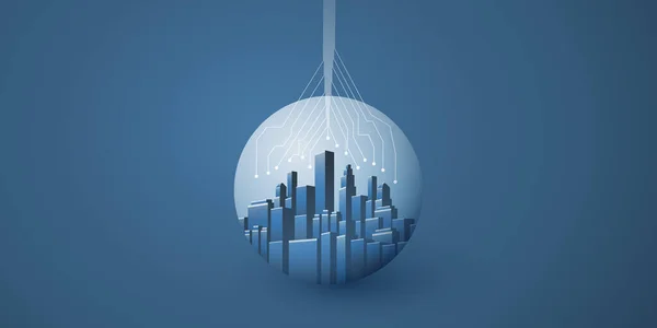 Smart City Cloud Computing Concept Conception Avec Paysage Urbain Dans — Image vectorielle