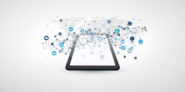 Şeylerin İnternet, Bulut Hesaplama Tasarımı Simgeler ve Tablet PC - Dijital Ağ Bağlantıları, Teknoloji Arkaplanı
