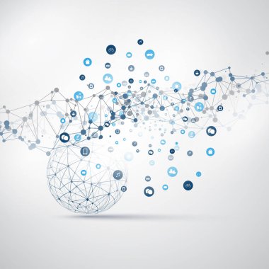 Şeylerin İnterneti, Simgeler ve Laptop Bilgisayarlı Bulut Hesaplama Tasarımı Tasarımı - Dijital Ağ Bağlantıları, Teknoloji Arkaplanı