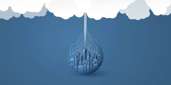 Smart City Cloud Computing Design Concept Transparent Globe Cityscape Clouds — Stock Vector