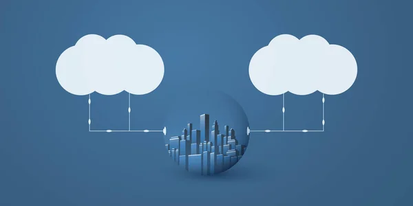 Smart City Cloud Computing Design Concept Con Globo Trasparente Cityscape — Vettoriale Stock