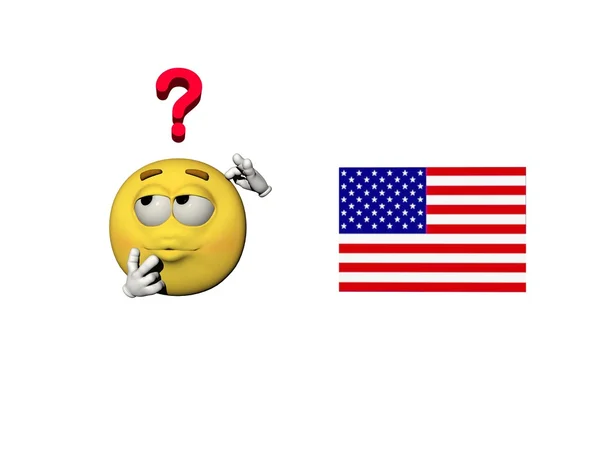 Emoticon questioning the usa - 3d render — Stock Photo, Image