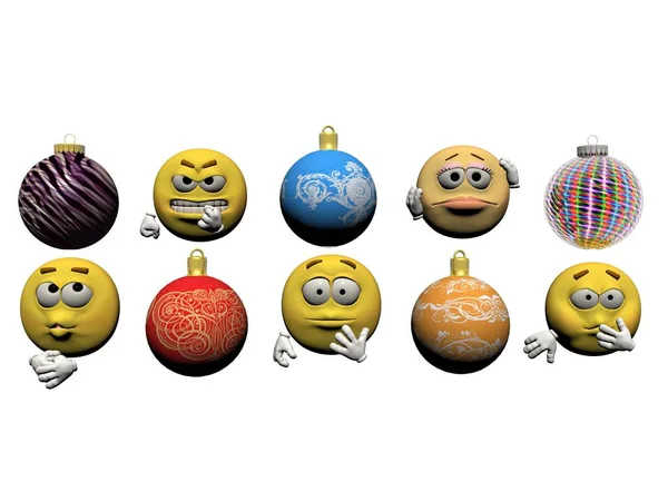 Emoticon und Weihnachtskugel - 3D-Renderer — Stockfoto