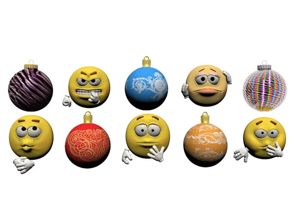 Bola Emoticon dan Natal - 3d render — Stok Foto