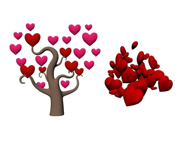 Albero dell'amore con foglie di cuore - rendering 3d — Foto Stock