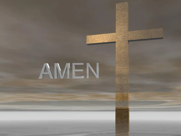 Cross on clouds background - 3d render — Stock Photo, Image