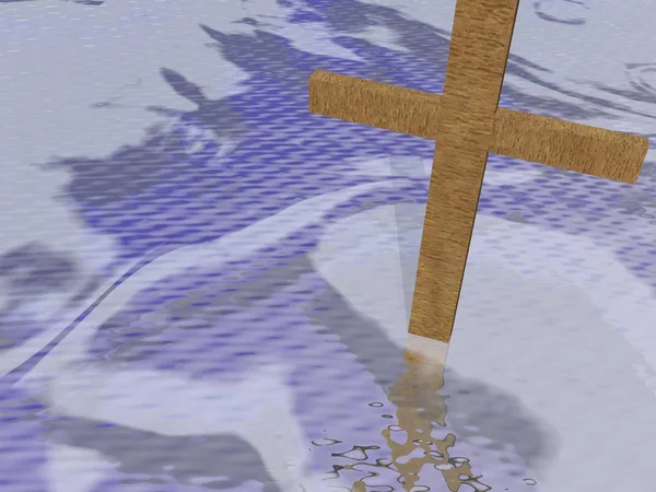 Kreuz auf Wolken Hintergrund - 3D-Renderer — Stockfoto
