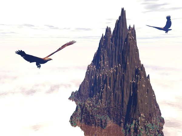 Vultur și apus de soare fantastic - 3d render — Fotografie, imagine de stoc
