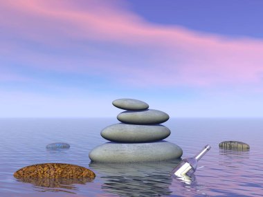 Bir Zen uçuşta kelebekler - 3d render manzara