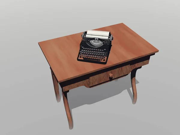 Tabell med en skrivmaskin - 3d rendering — Stockfoto