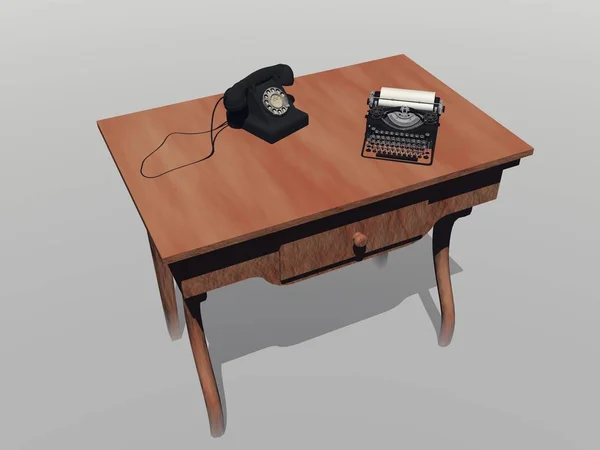 Tabela com uma máquina de escrever - renderização 3D — Fotografia de Stock