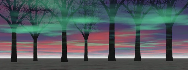 Image de paysage avec silhouette des arbres - rendu 3d — Photo