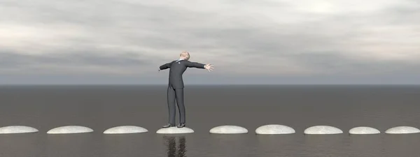 Business man that runs on steps - 3D rendering — стоковое фото