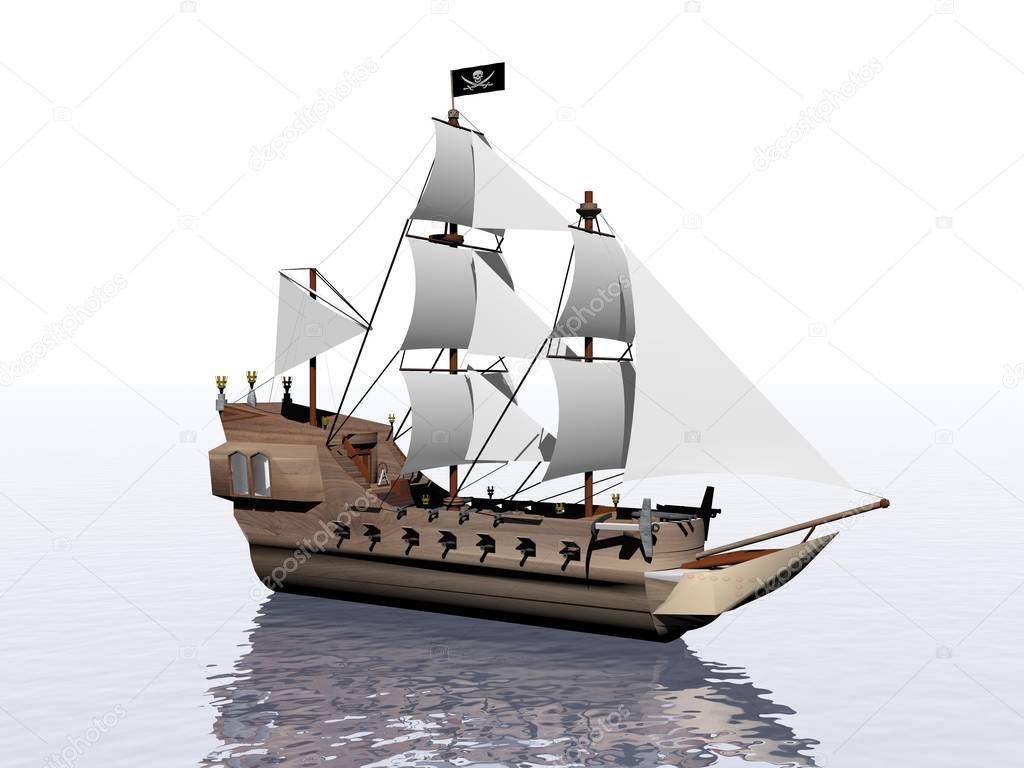 Illustration Sailboat On The Sea - 3d rendering