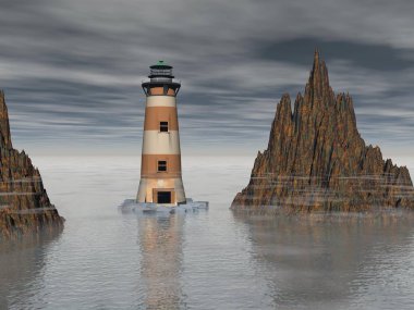 Deniz gökyüzü - 3d render altında deniz feneri