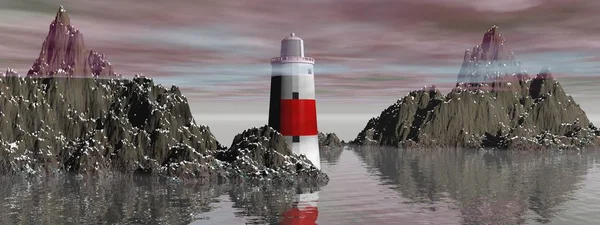 Vuurtoren op de zee onder hemel - 3d rendering — Stockfoto