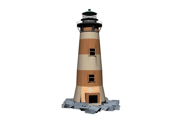 Phare sur la mer sous le ciel sur fond blanc - rendu 3d — Photo