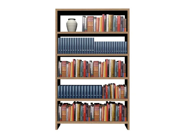 Library book shelf background on a white background - 3d rendering — Stock Photo, Image