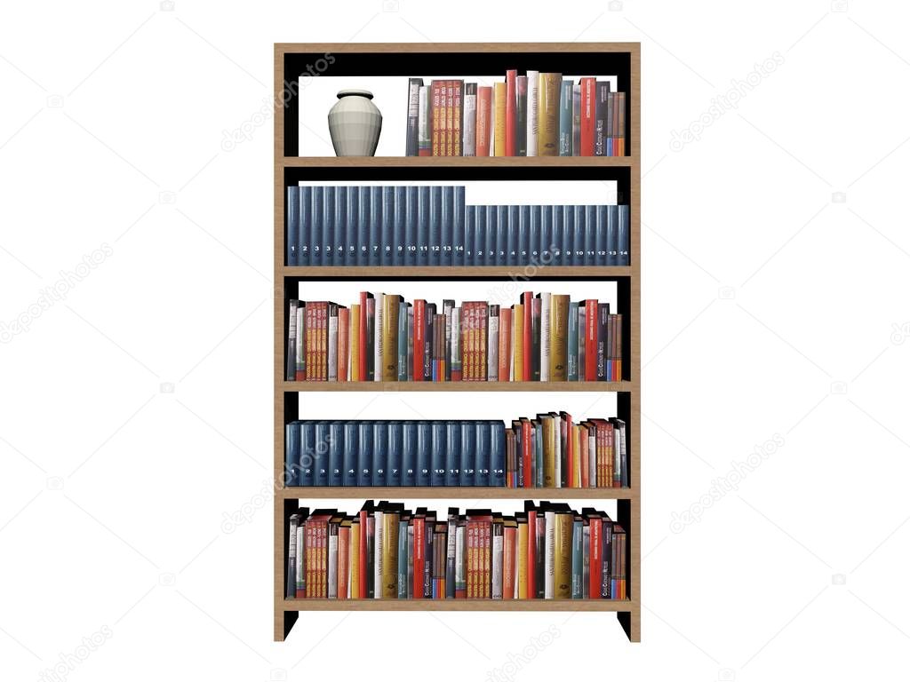 library book shelf background on a white background - 3d rendering