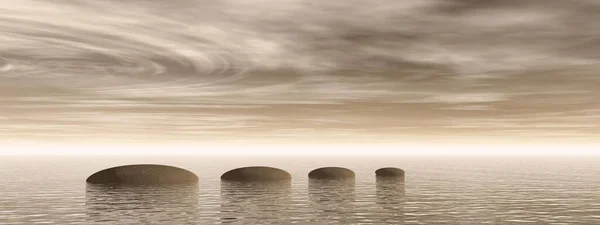 Hermoso paisaje de meditación en el océano - representación 3d —  Fotos de Stock