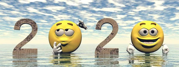 Heureuse année 2020 avec smileys - 3d rendu — Photo