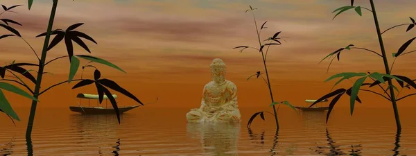 非常に美しい禅と仏像の風景- 3Dレンダリング — ストック写真