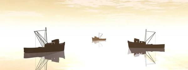非常に素晴らしい眺めの漁船の眺め- 3Dレンダリング — ストック写真