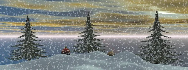 Sehr schöne Ansicht von Weihnachtsbäumen und Kugeln - 3D-Rendering — Stockfoto