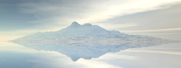 Hermosa vista de una montaña reflejada en un lago - 3d representación —  Fotos de Stock