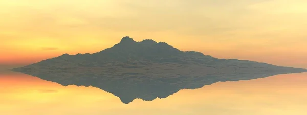 Beautiful view of a mountain mirrored on a lake - 3d rendering — Stock Photo, Image