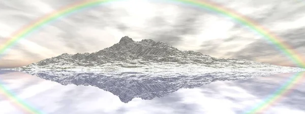 湖面上映照的高山美景- - 3D渲染 — 图库照片