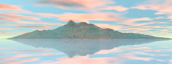 Hermosa vista de una montaña reflejada en un lago - 3d representación —  Fotos de Stock