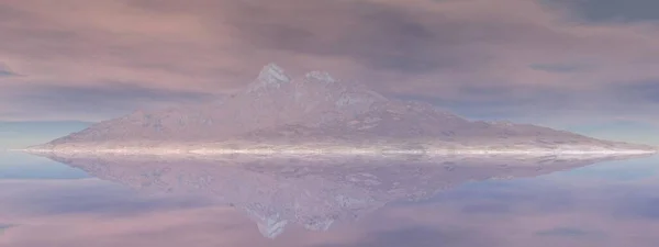 Gyönyörű kilátás nyílik a hegyre tükröződik a tó - 3d renderelés — Stock Fotó