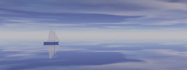 Velmi krásná plachetnice na moři s velmi krásnou krajinou - 3D vykreslování — Stock fotografie