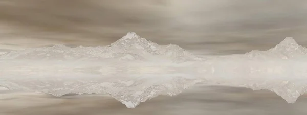 Krásný výhled na horu zrcadlený na jezeře - 3D vykreslování — Stock fotografie