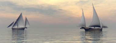 çok güzel eski bir tekne denizde seyahat ediyor - 3D görüntüleme