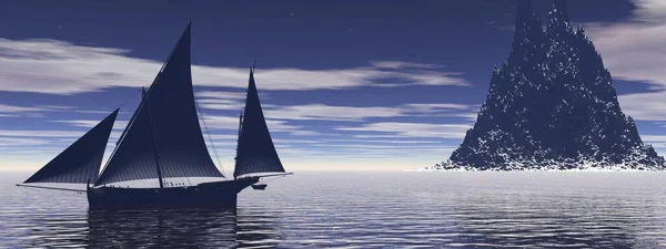Mycket vacker gammal båt som reser på havet - 3D-rendering — Stockfoto